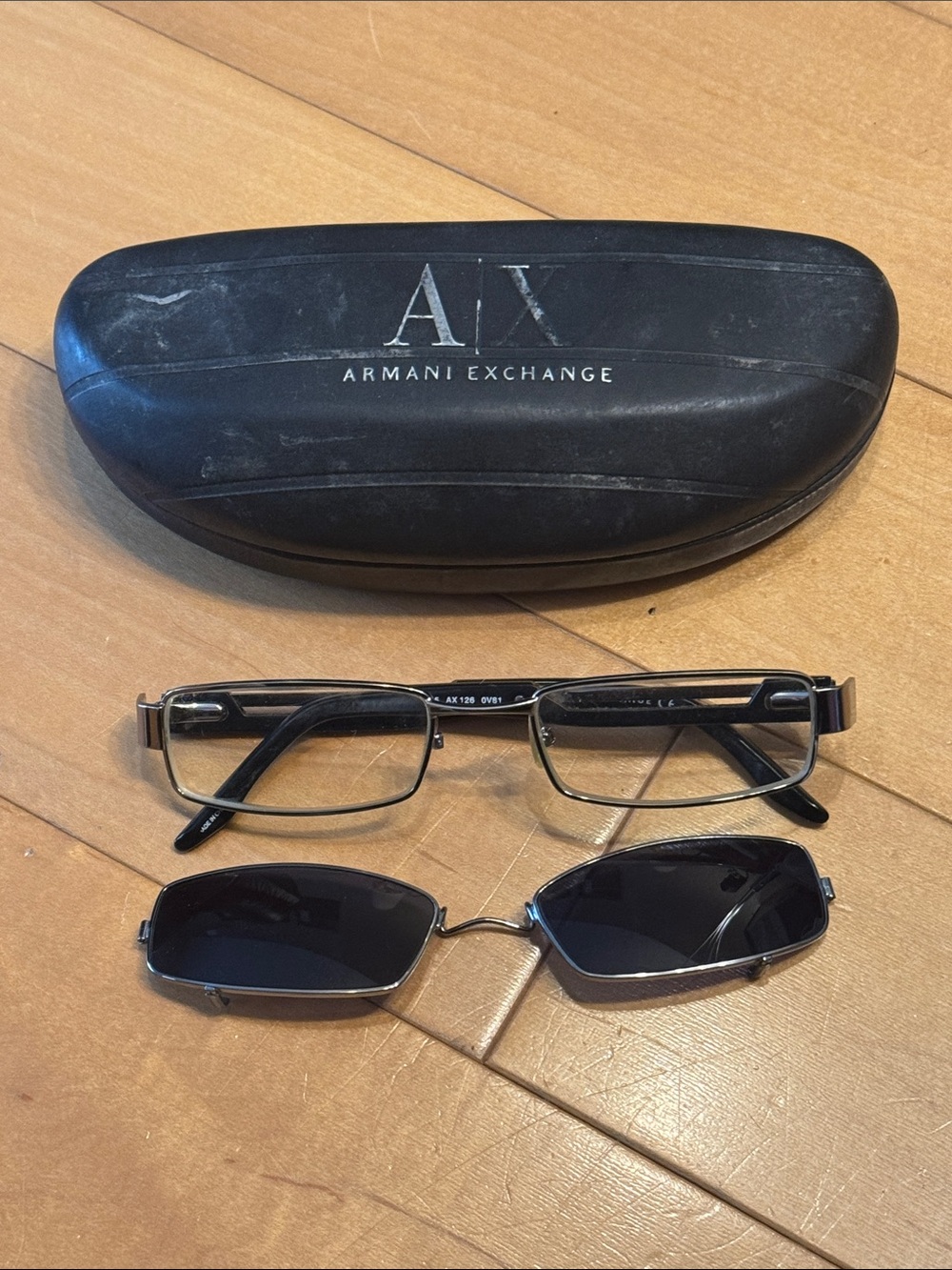 Armani Exchange Men's Black Rectangular Glasses with Dark Clip-On